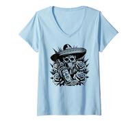 Donna Messico Skeleton Vintage Tequila Day of the Dead Mexican Maglietta con Collo a V