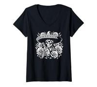 Donna Messico Skeleton Vintage Tequila Day of the Dead Mexican Maglietta con Collo a V