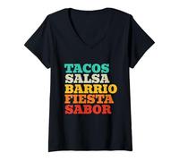 Donna Messico Tacos Salsa Barrio Fiesta Sabor Maglietta con Collo a V