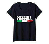 Donna Messina City Italia Vintage Bandiera Italia per Gli Amanti dei Viaggi Maglietta con Collo a V