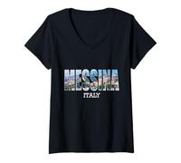 Donna Messina Prefettura Italia Città Messina Vintage Design Maglietta con Collo a V