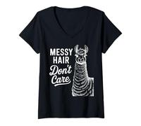 Donna Messy Hair Don’t Care - Funny Llama Alpaca Animal lover Maglietta con Collo a V