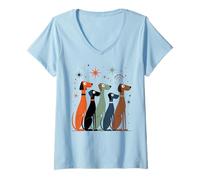 Donna metà del secolo, Cani retrò, età atomica Moderna, Stile Anni '50 e '60 Maglietta con Collo a V