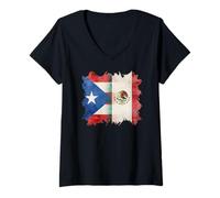 Donna metà Porto Rico E Bandiera Messicana Boricua Chicano Messiricano Maglietta con Collo a V