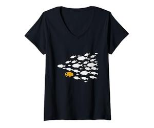 Donna Metafora Motivazionale con Pesci sul seguire i propri Sogni Maglietta con Collo a V