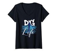 Donna Metal Detecting - Dig Life - Beach Hunter - Blu Maglietta con Collo a V
