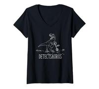 Donna Metal Detector Dinosaur Detectsaurus Detectorist Humor Maglietta con Collo a V