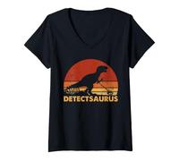 Donna Metal Detector Dinosaur Detectsaurus Detectorist Humor Maglietta con Collo a V