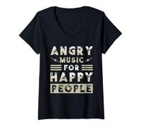 Donna Metal Music Fan - Angry Music for Happy People Maglietta con Collo a V