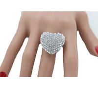 Donna Metallo Argento Anello Moda Gioielli Cuore Amore Moderno Stile Fascia Size