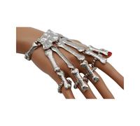 Donna Metallo Argento Bracciale 5 Lungo Dito Ossa Scheletro Anello Pirata Devil