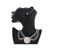 Donna Metallo Argento Catena Maglie Collana Greco Viso Grecia Coin Pendente Set