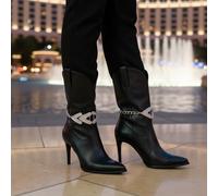 Donna Metallo Argento Catena Stivali Bracciale Cavigliera Scarpe Freccia Largo