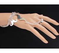 Donna Metallo Argento Moda Mano Catena Bracciale Bling Anello Charm Baffi Casual