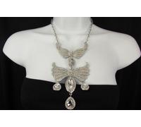 Donna Metallo Aviatore Angelo Ali Decorato Moda Collana Oro Argento + Orecchini