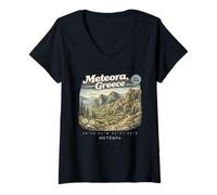 Donna Meteora Monasteri Viaggio a Meteora Helas Grecia Maglietta con Collo a V