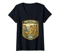 Donna Meteora Monasteri Viaggio a Meteora Helas Grecia Maglietta con Collo a V