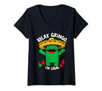 Donna Mexican Cactus Funny Cinco de Mayo Relax Gringo I'm Legal Maglietta con Collo a V