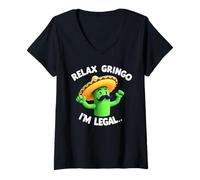 Donna Mexican Cactus Funny Cinco de Mayo Relax Gringo I'm Legal Maglietta con Collo a V
