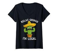 Donna Mexican Cactus Funny Cinco de Mayo Relax Gringo I'm Legal Maglietta con Collo a V