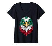 Donna Mexican Golden Eagle Head Mexico Flag Colors Pride Maglietta con Collo a V