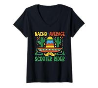 Donna Mexican Nacho Average Scooter Rider Divertente Scooter Maglietta con Collo a V