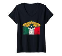 Donna Mexican Skull Sombrero Charro Souvenir Mexican Pride Fiesta Maglietta con Collo a V