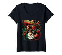 Donna Mexico Flag Mexican Hispanic Siesta Pride Viva México Women Maglietta con Collo a V