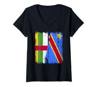 Donna Mezza bandiera Repubblica Centrafricana Congo Maglietta con Collo a V