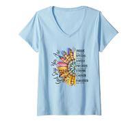 Donna Mezza fioritura del Girasole del Leopardo dei Fiori Maglietta con Collo a V
