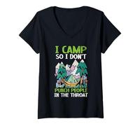 Donna Mi accampo così non pugno le persone in gola camper Maglietta con Collo a V