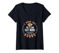 Donna Mi alleno così posso mangiare di più Adobo Divertente Adobo Dish Lovers Maglietta con Collo a V