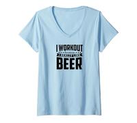 Donna Mi alleno perché Mi Piace Molto la Birra Maglietta con Collo a V