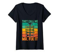 Donna Mi chiamano Mr. Fix It Hammer Wrench Maglietta con Collo a V