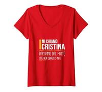Donna Mi Chiamo Cristina Non Sbaglio Mai Divertente Personalizzata Maglietta con Collo a V, Rosso, S