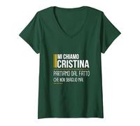 Donna Mi Chiamo Cristina Non Sbaglio Mai Divertente Personalizzata Maglietta con Collo a V, Verde Foresta, L
