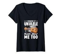 Donna Mi chiedo se Il Mio Ukulele Pensa a Me Troppo Divertente Maglietta con Collo a V