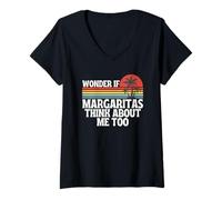 Donna Mi chiedo se Margaritas Pensa a Me Troppo Estate Maglietta con Collo a V