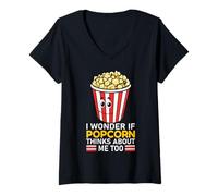 Donna Mi chiedo se Popcorn pensa a me Citazioni troppo divertenti Popcorn Maglietta con Collo a V