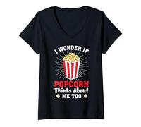 Donna Mi chiedo se Popcorn pensa a me Citazioni troppo divertenti Popcorn Maglietta con Collo a V
