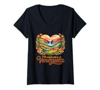 Donna Mi Corazón Está en Venezuela Orgullo Venezolano Maglietta con Collo a V