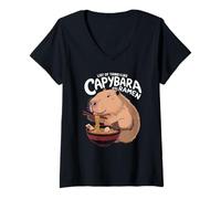 Donna Mi piacciono Capibara e Ramen - Cool Capybara - Funny Capybara Maglietta con Collo a V