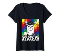 Donna Mi piacciono davvero gli alpaca, bandiera di Wiphala, amanti dei lama andini Maglietta con Collo a V