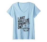 Donna Mi piacciono Davvero Gli Spaghetti Ok? Divertente Amante della Pasta Maglietta con Collo a V