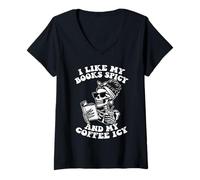 Donna Mi piacciono i miei libri Spicy And My Coffee Icy Bookworm Reader Maglietta con Collo a V