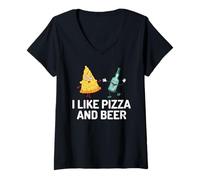 Donna Mi piacciono la Pizza e la Birra Maglietta con Collo a V