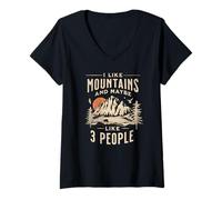 Donna Mi piacciono Le Montagne e Forse 3 Persone Vintage Camping Maglietta con Collo a V