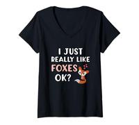 Donna Mi piacciono Molto Le Volpi, i Simpatici Animali Fox Lovers Maglietta con Collo a V