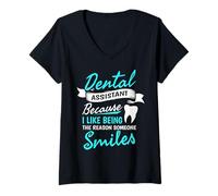 Donna Mi piace essere Ragione Qualcuno Sorride Divertente Assistente Dentale Maglietta con Collo a V