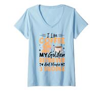 Donna Mi Piace Il caffè Il Mio Golden Retriever e Forse 3 Persone Maglietta con Collo a V
